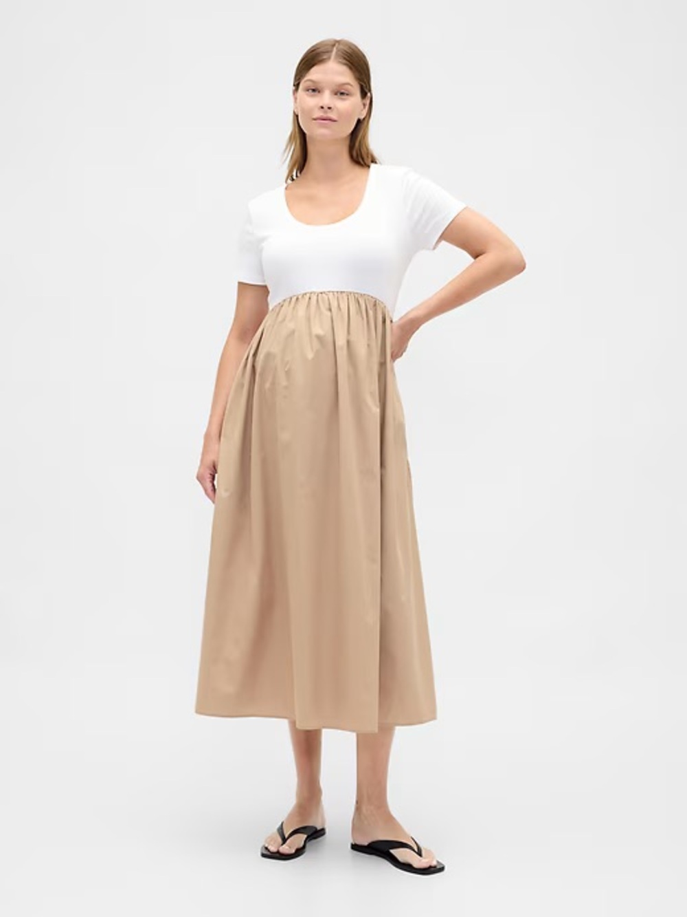 NEW GAP Maternity Two-Tone White Top Tan Maxi Dress